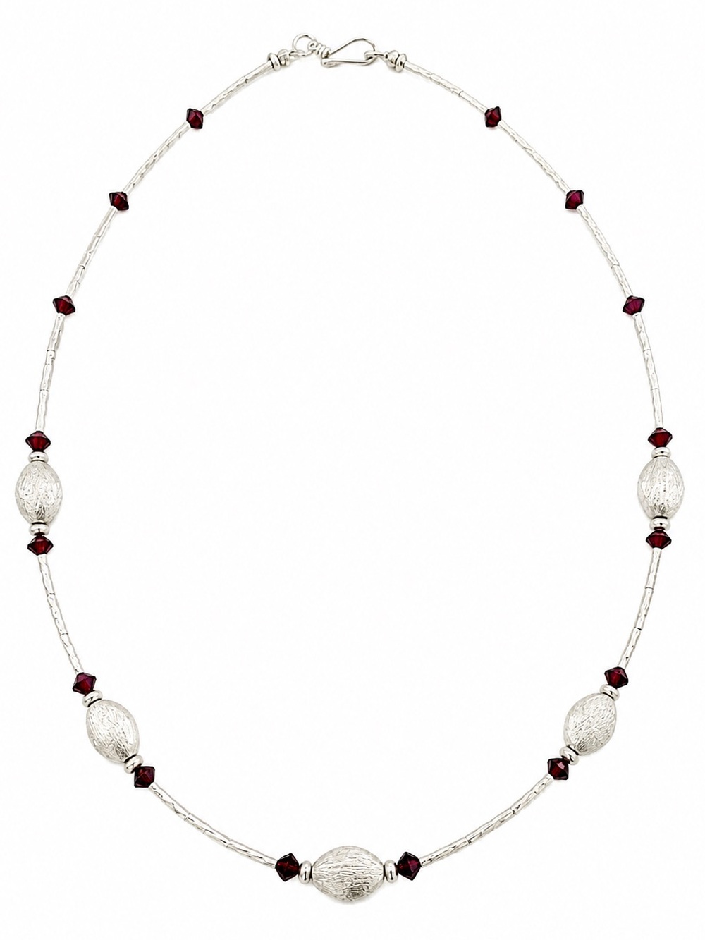 Sterling Silver Swarovski Crystal Garnet Red Beaded Necklace 18” Vintage